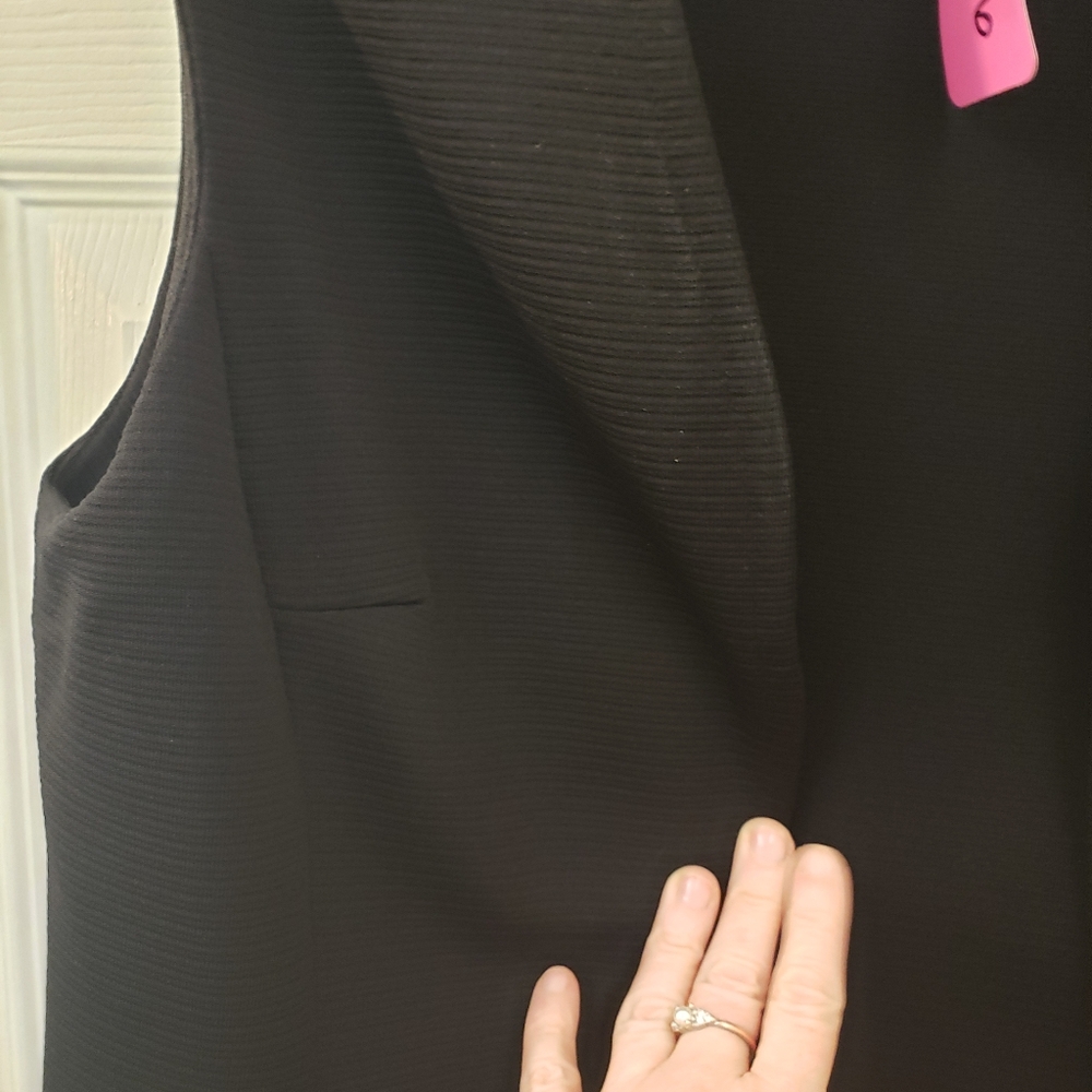 The Collection, black open front, textured, long sleeveless vest cardigan, LG - Picture 13 of 16